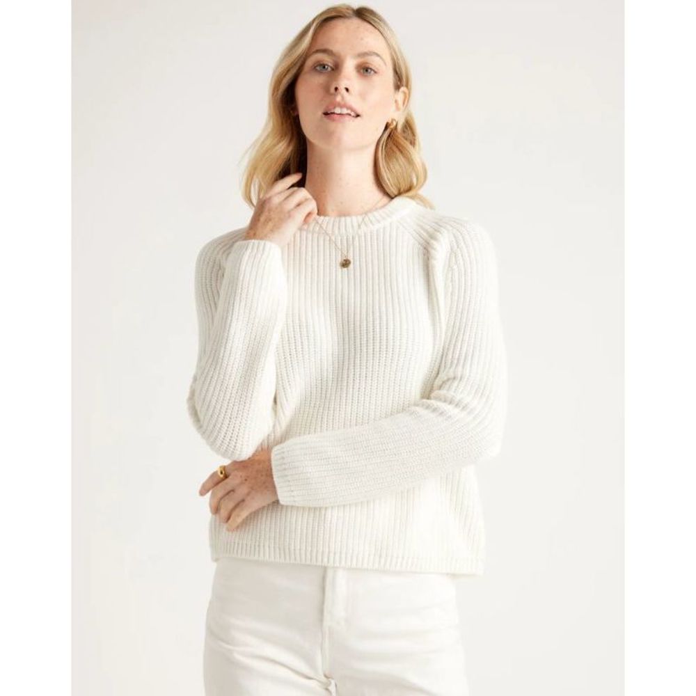 Quince 100% Organic Cotton Fisherman Crew Sweater White M NEW